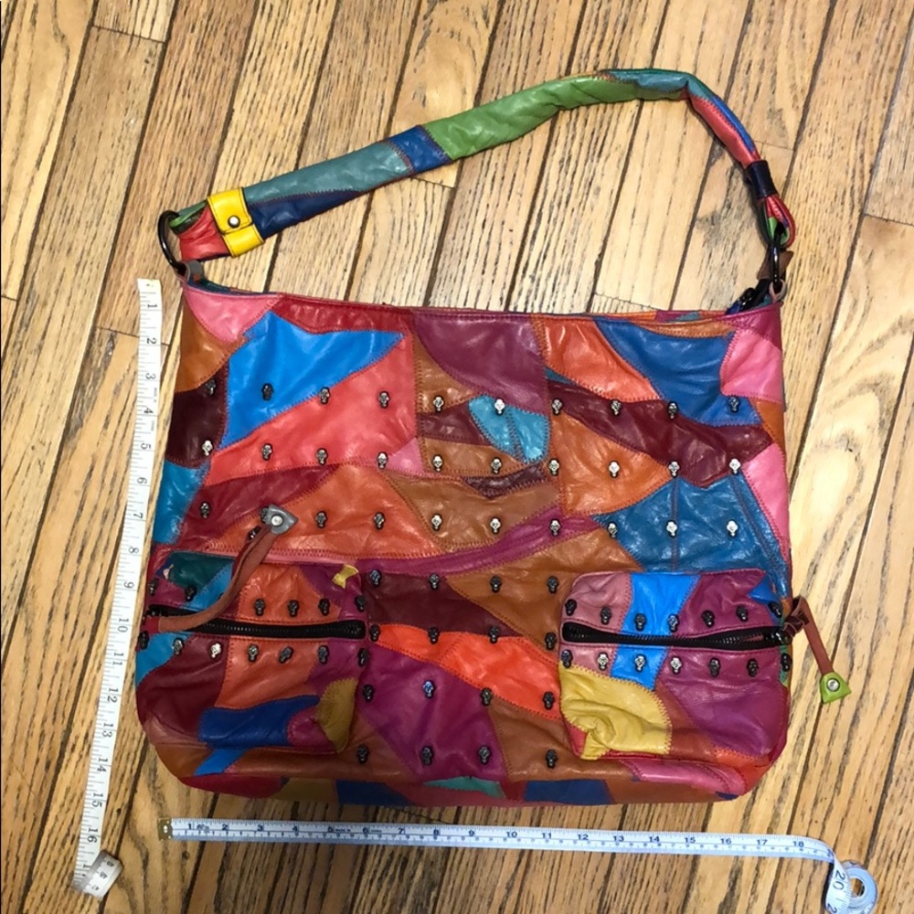 Real Leather Patchwork Skull Shoulder Bag Like New - image 1